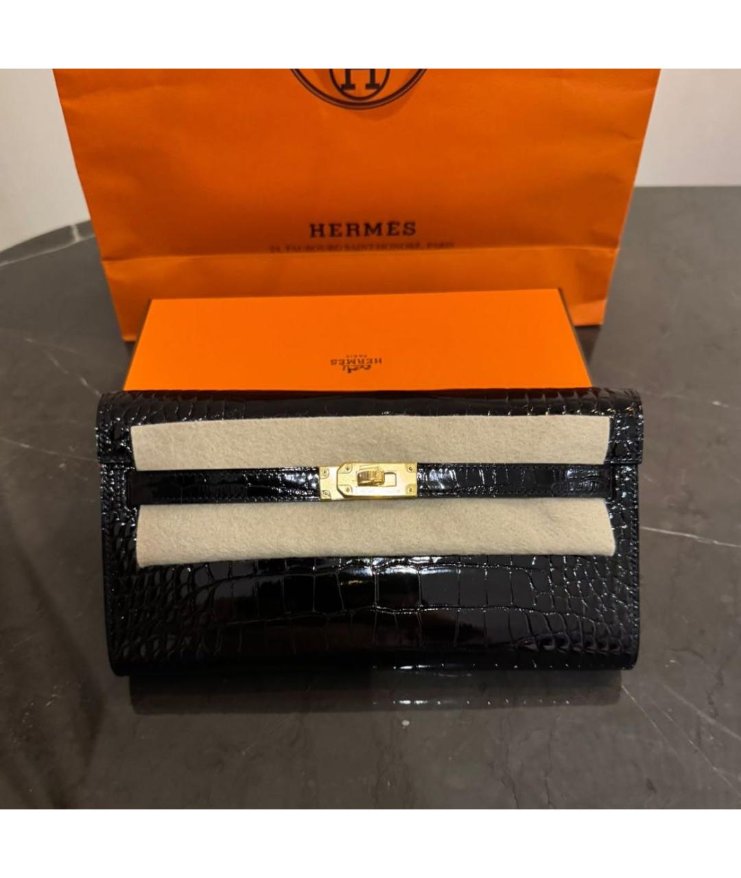 HERMES Черная сумка через плечо из экзотической кожи, фото 2
