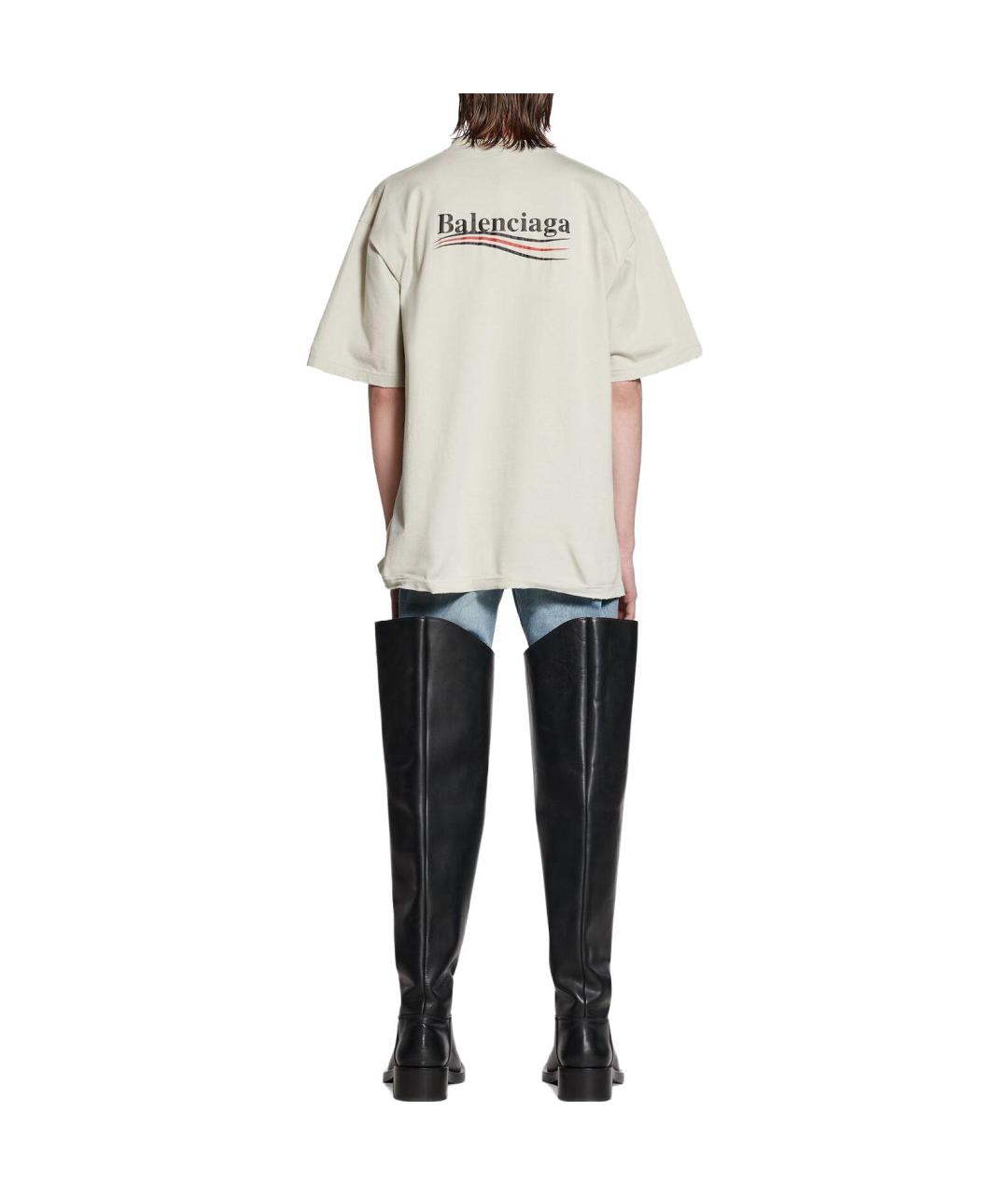 BALENCIAGA Бежевая хлопковая футболка, фото 4