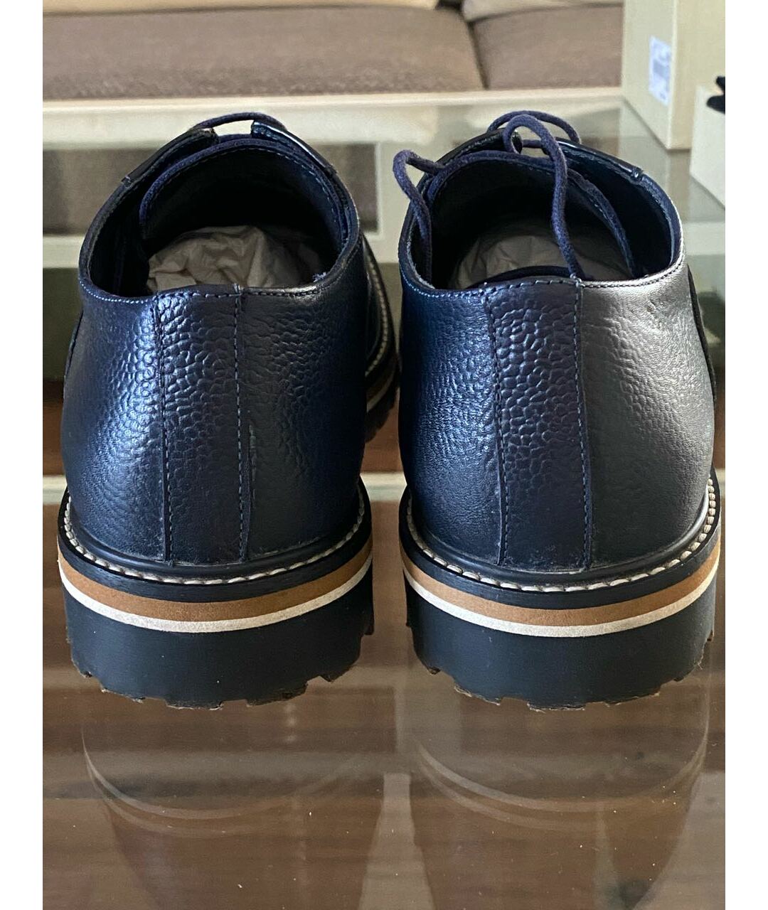 ARMANI COLLEZIONI Темно-синие кожаные низкие ботинки, фото 4