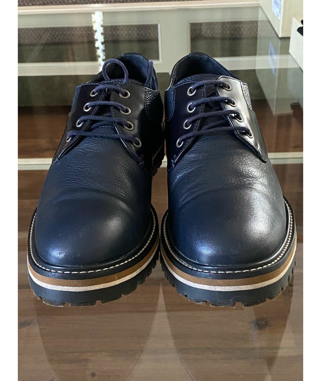 ARMANI COLLEZIONI Темно-синие кожаные низкие ботинки, фото 2