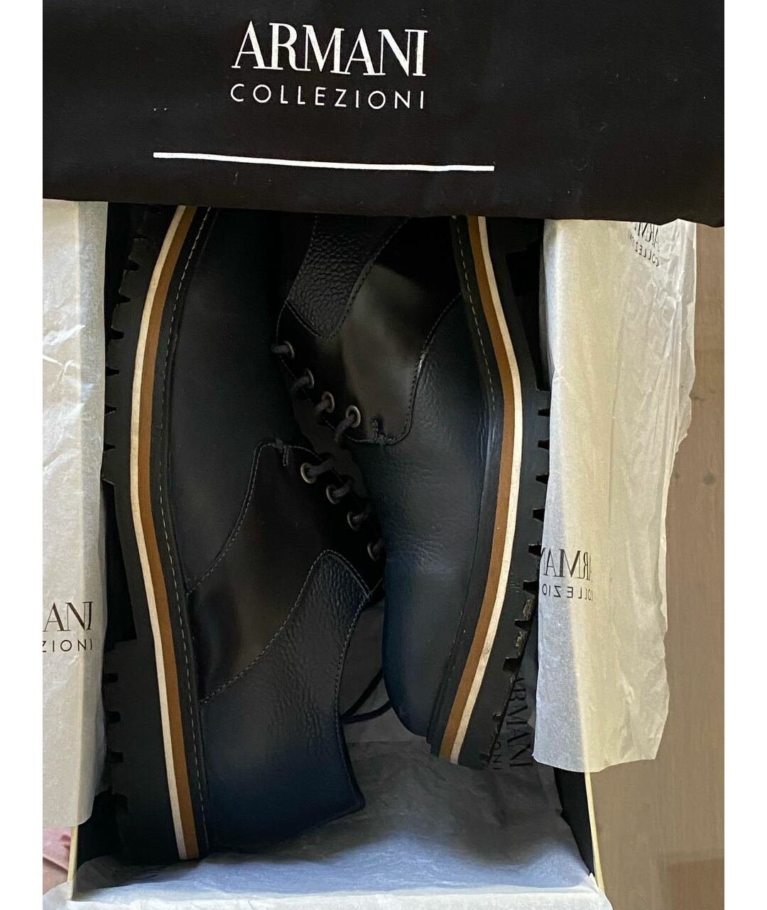 ARMANI COLLEZIONI Темно-синие кожаные низкие ботинки, фото 6
