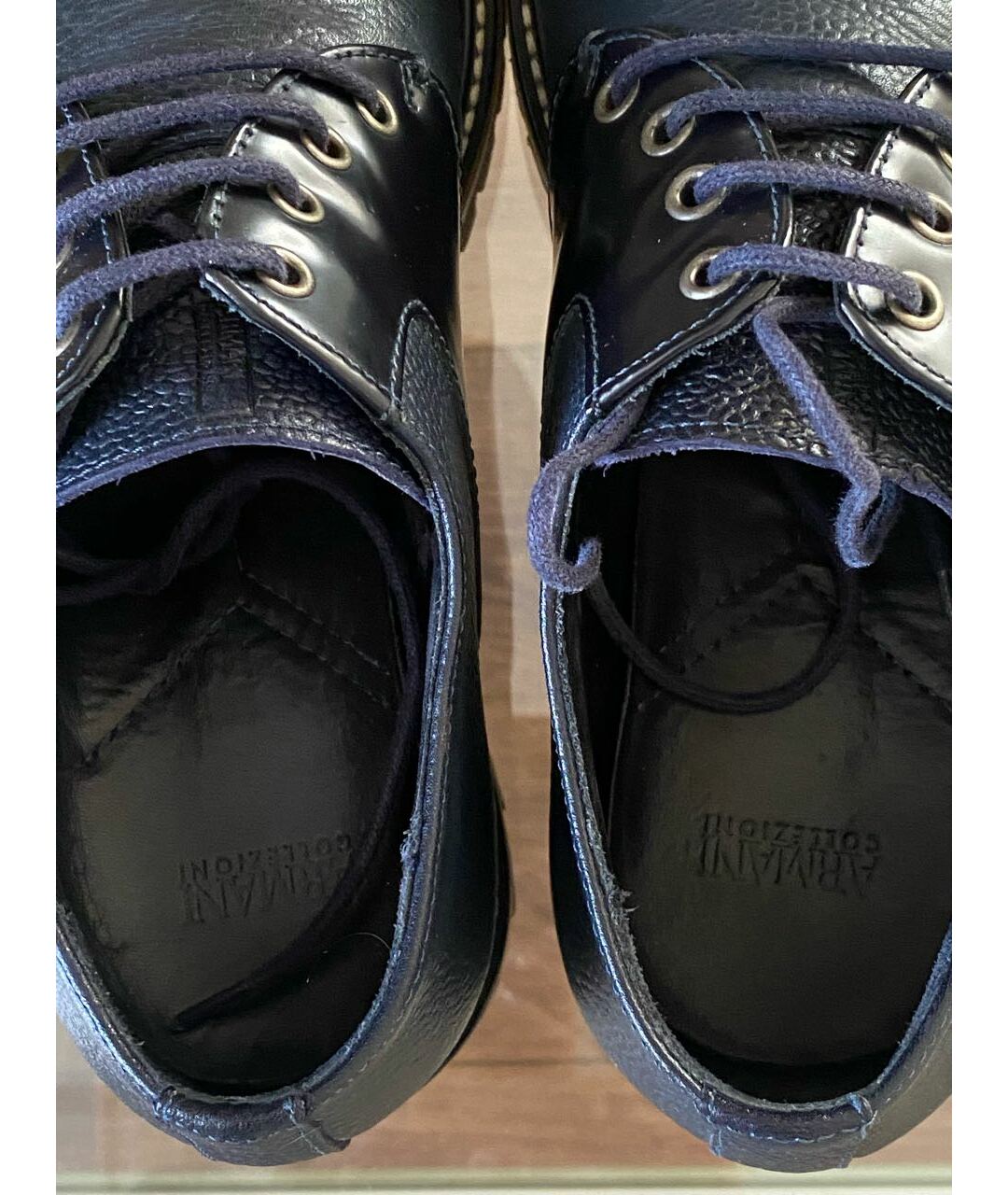 ARMANI COLLEZIONI Темно-синие кожаные низкие ботинки, фото 3