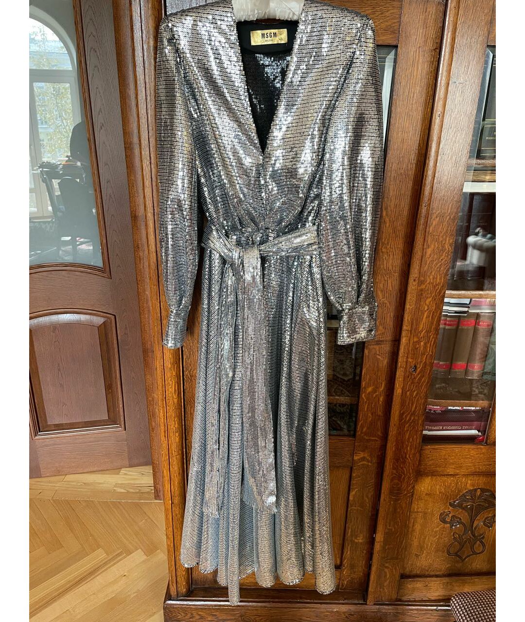 MSGM Серебряное полиэстеровое вечернее платье, фото 3