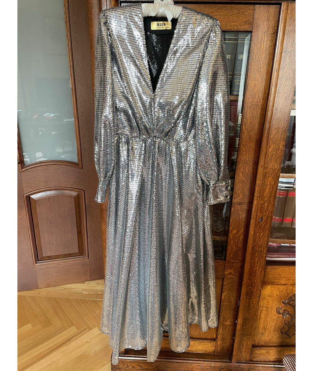 MSGM Серебряное полиэстеровое вечернее платье, фото 7