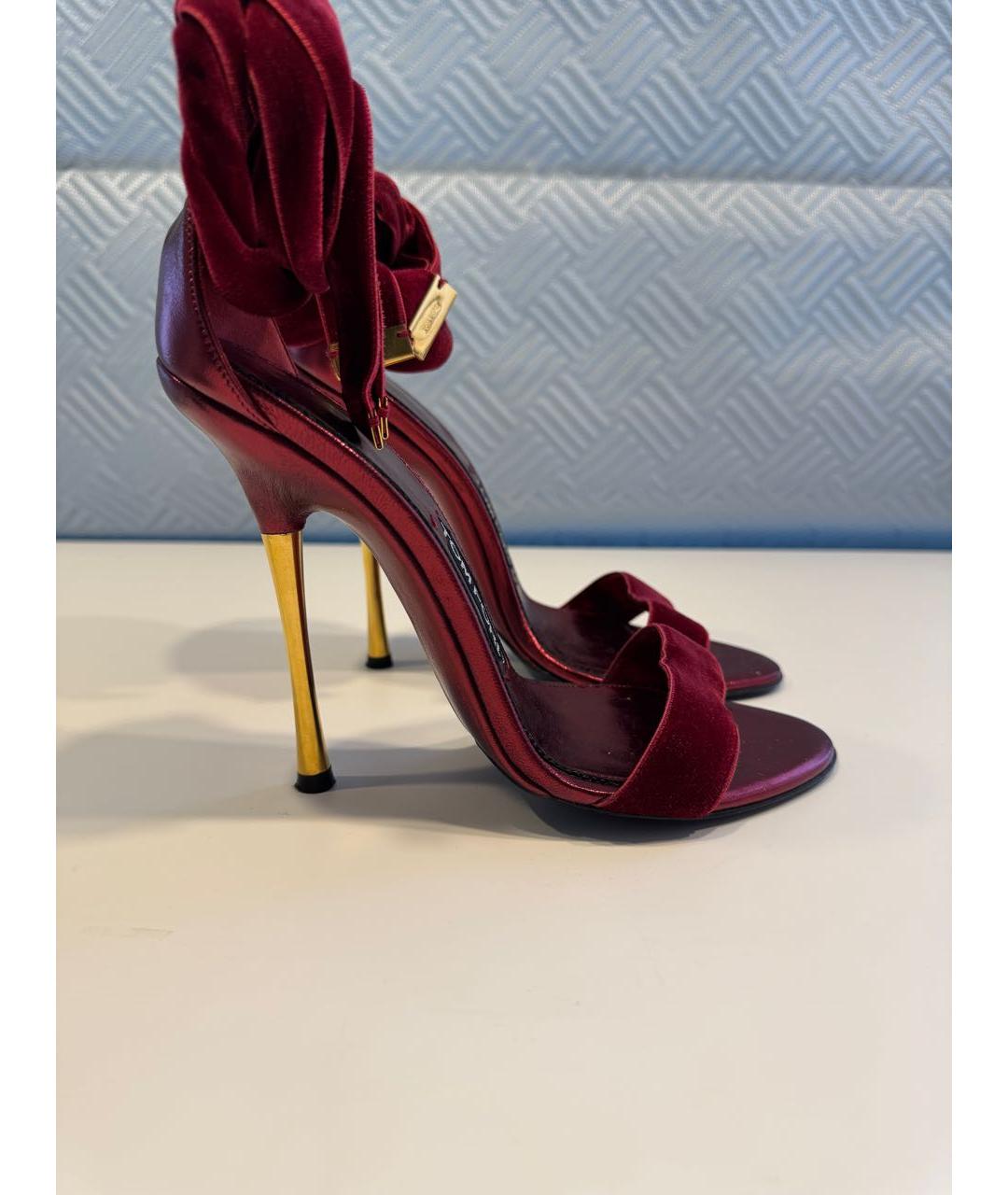 TOM FORD Бордовые бархатные босоножки, фото 5