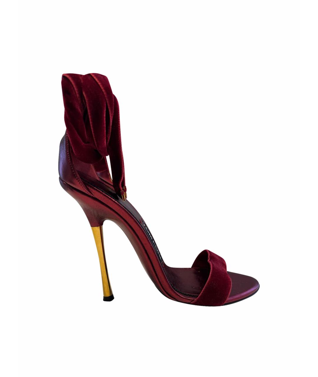 TOM FORD Бордовые бархатные босоножки, фото 1