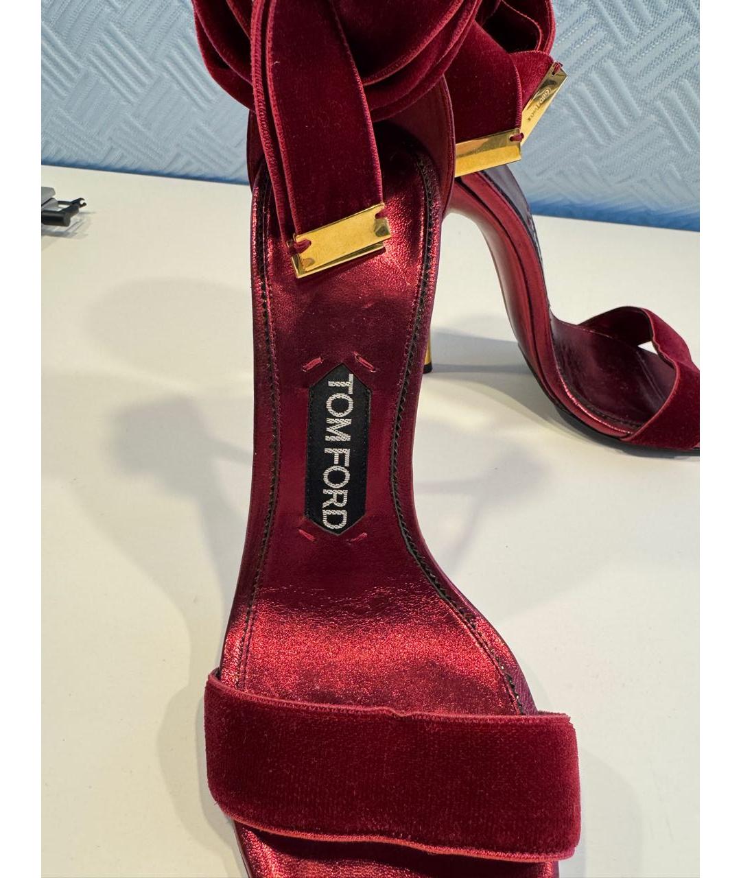 TOM FORD Бордовые бархатные босоножки, фото 3