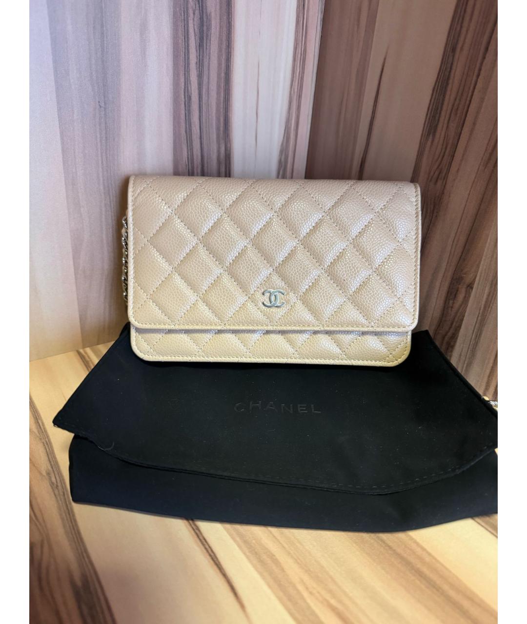 CHANEL Бежевая кожаная сумка через плечо, фото 2