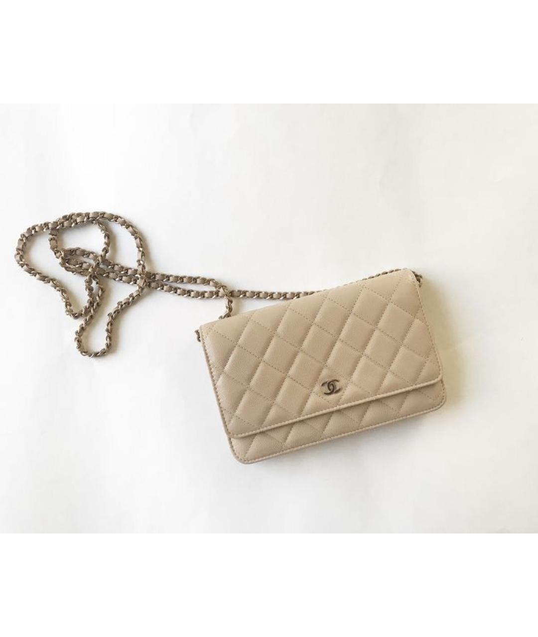 CHANEL Бежевая кожаная сумка через плечо, фото 4
