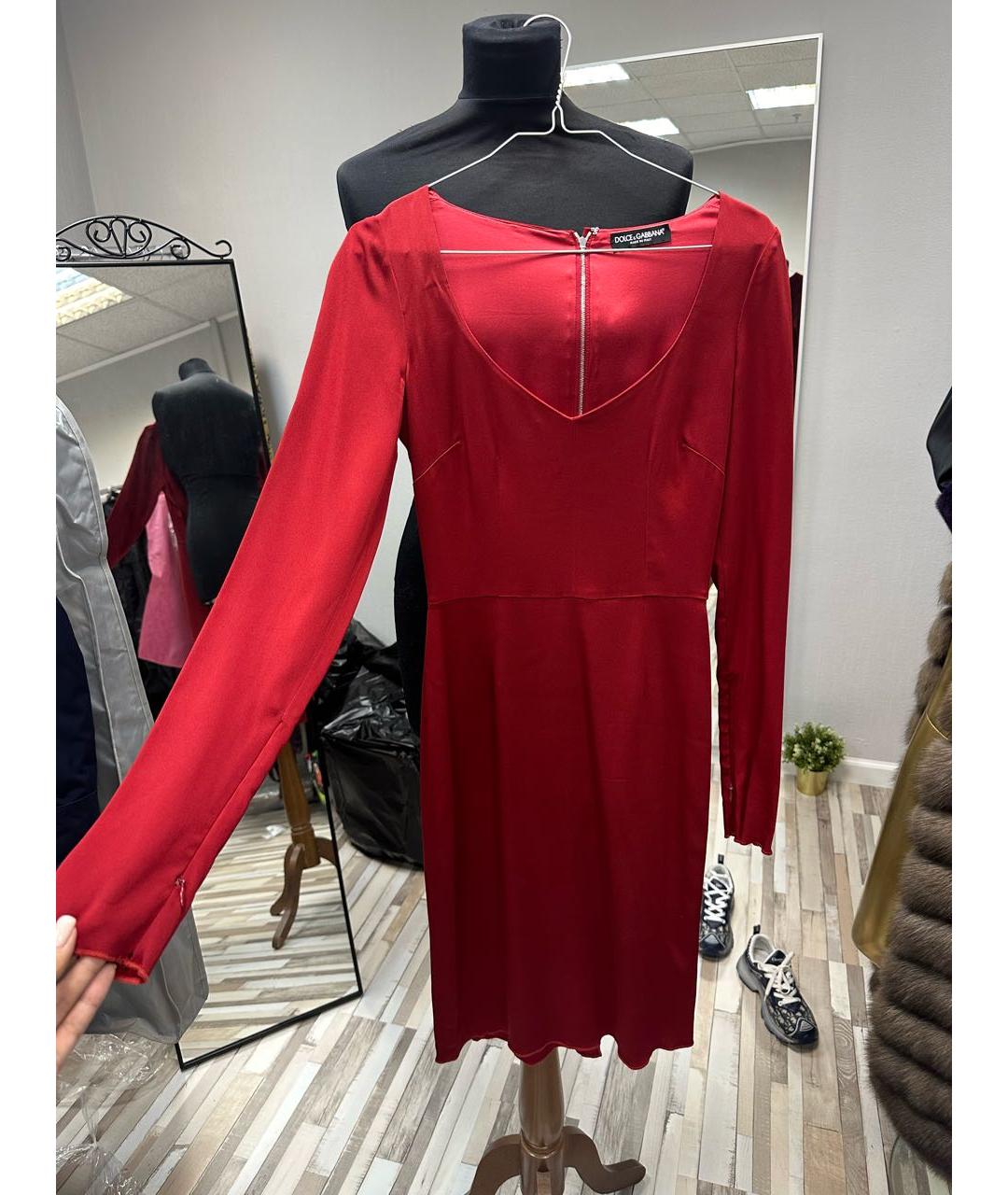 DOLCE&GABBANA Красное шелковое повседневное платье, фото 2