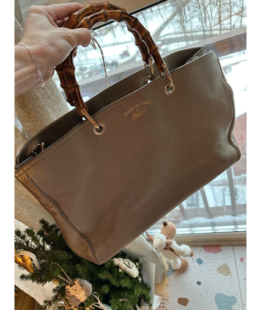 GUCCI Золотая кожаная сумка тоут, фото 2