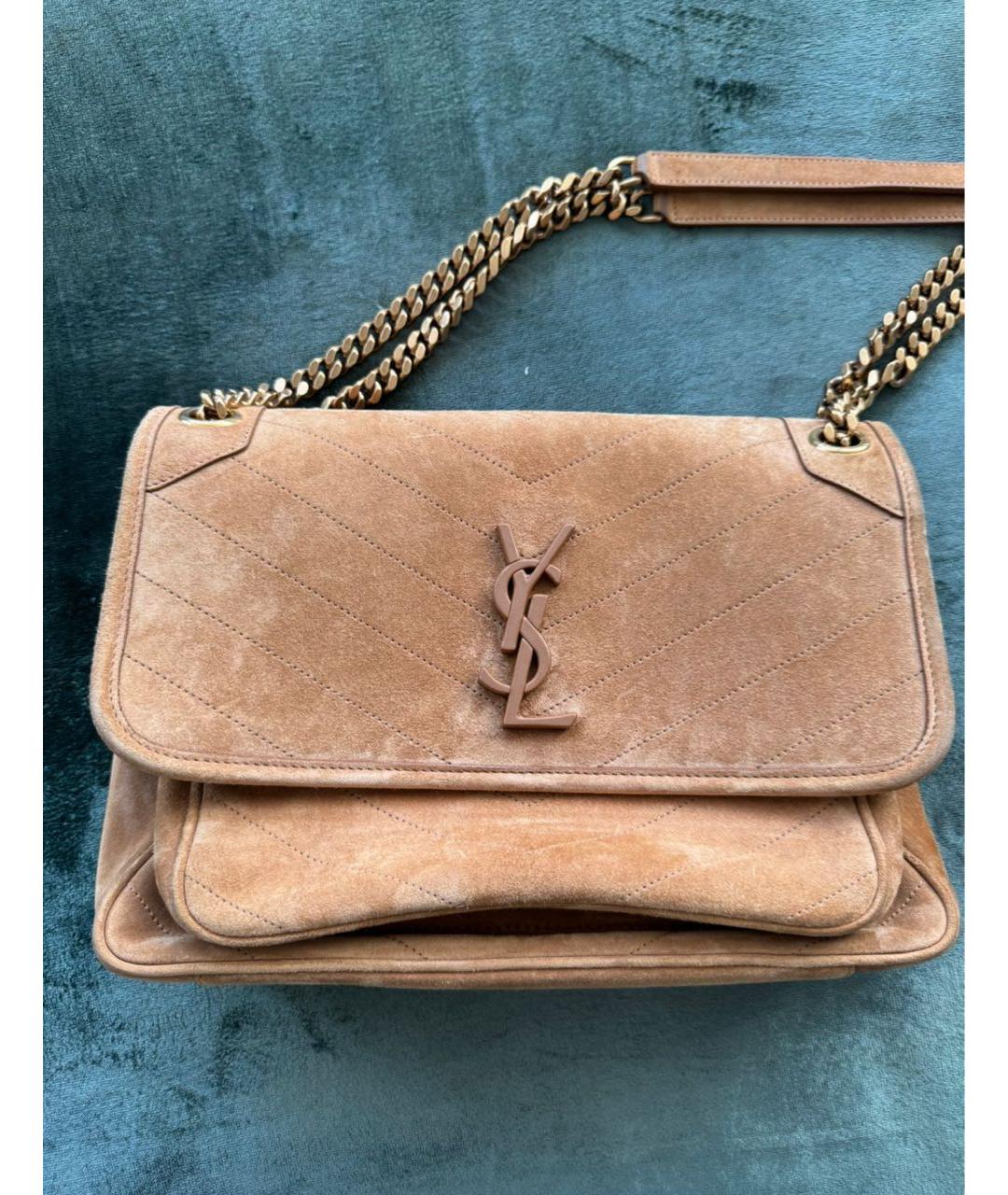 SAINT LAURENT Коричневая замшевая сумка через плечо, фото 2
