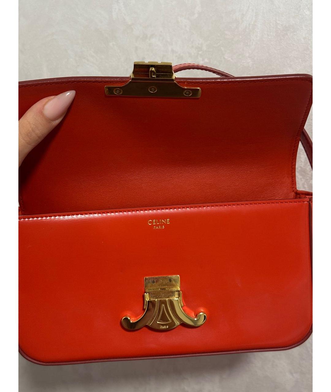 CELINE Оранжевая сумка через плечо из лакированной кожи, фото 8