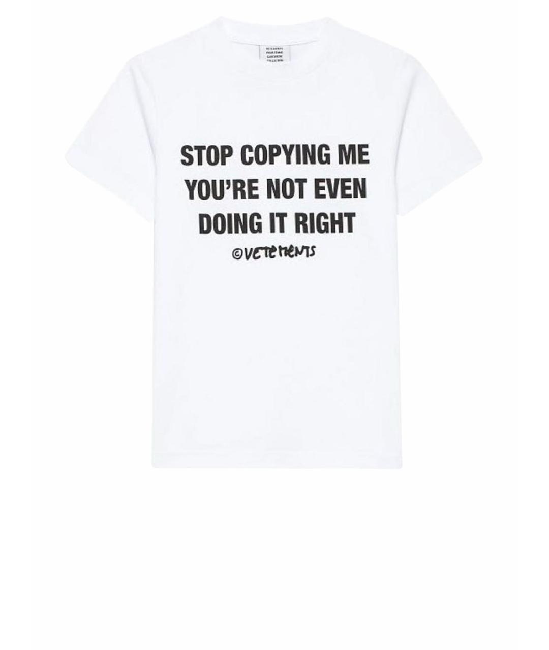 VETEMENTS Белая хлопко-эластановая футболка, фото 1