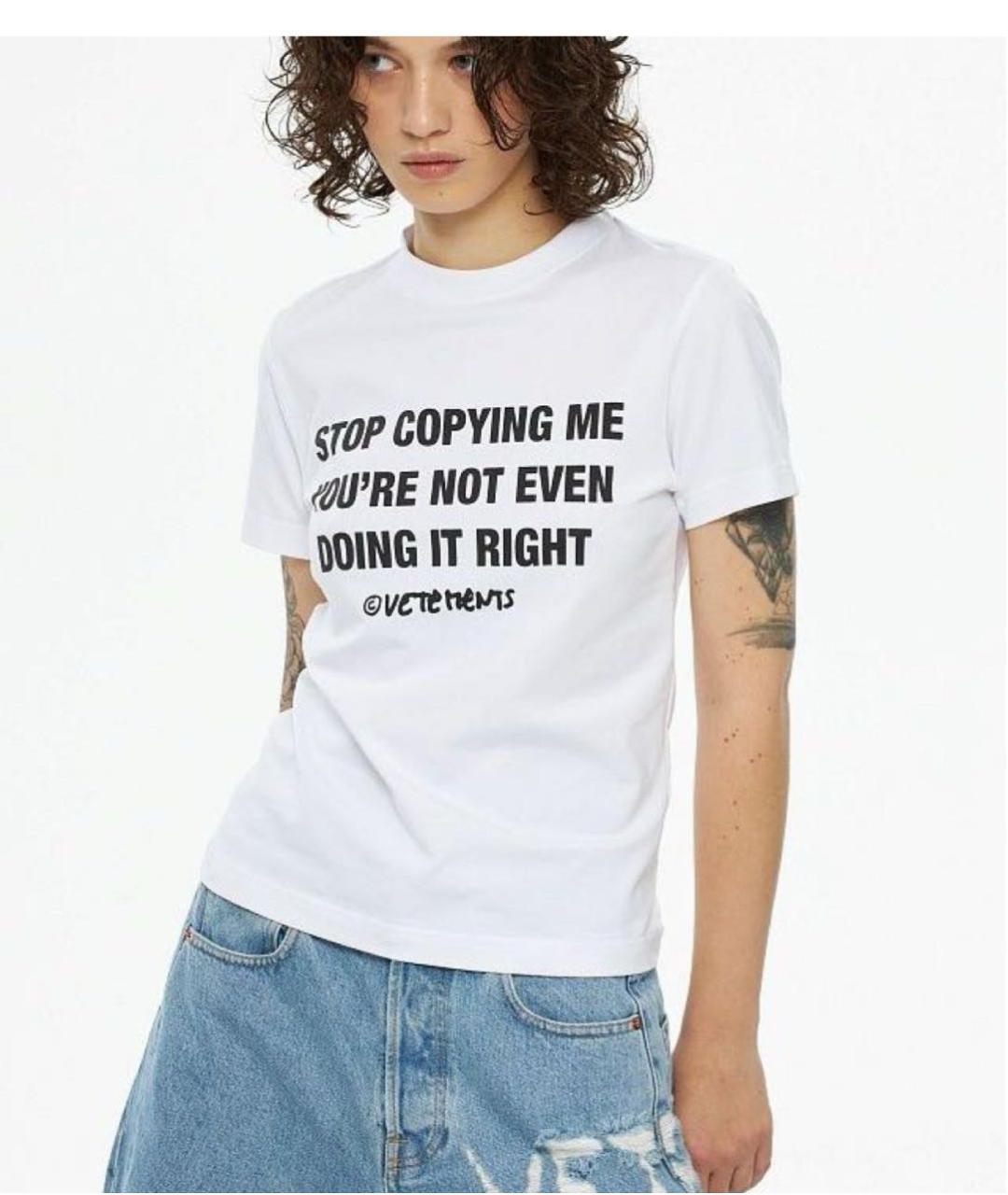 VETEMENTS Белая хлопко-эластановая футболка, фото 2