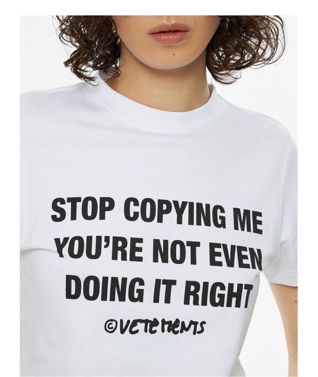 VETEMENTS Белая хлопко-эластановая футболка, фото 3