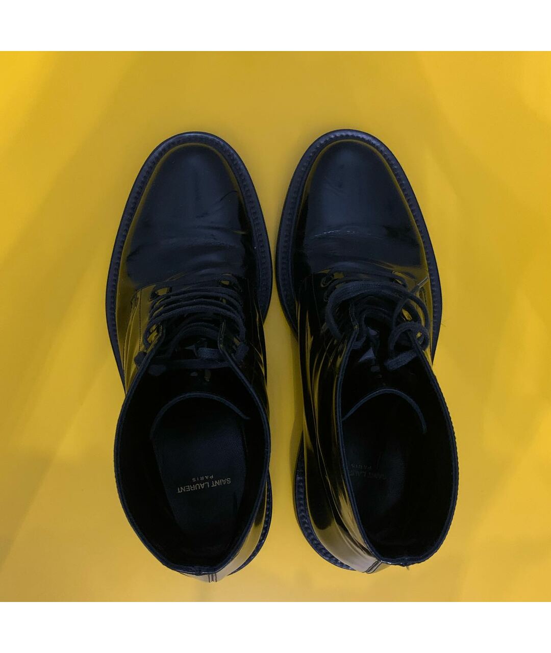 SAINT LAURENT Черные высокие ботинки из лакированной кожи, фото 3