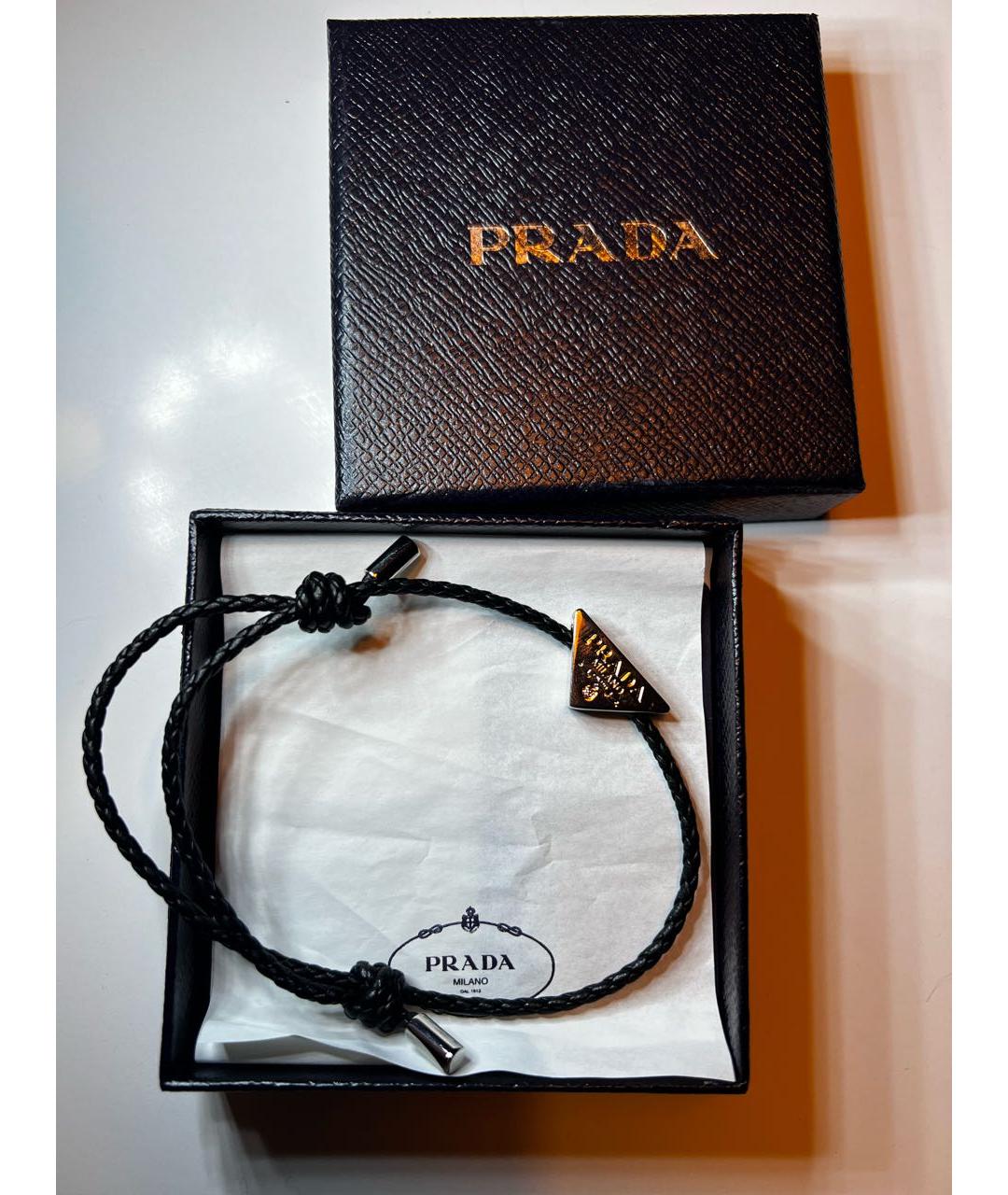 PRADA Черный кожаный браслет, фото 3