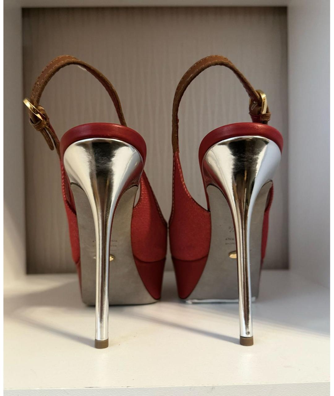 SERGIO ROSSI Красные текстильные босоножки, фото 6