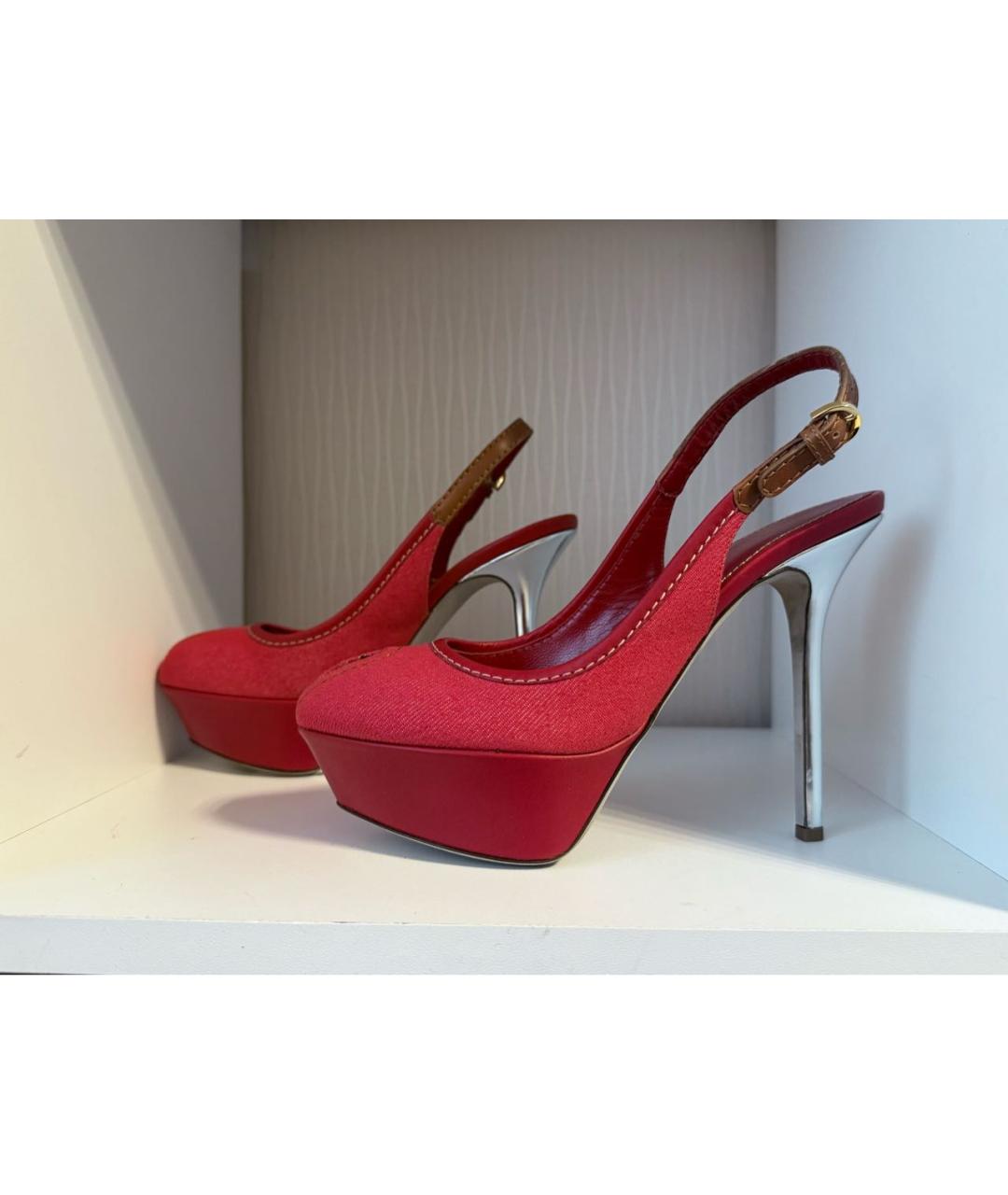 SERGIO ROSSI Красные текстильные босоножки, фото 4