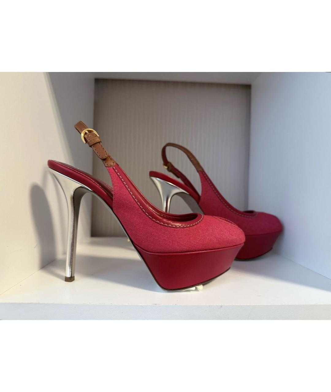 SERGIO ROSSI Красные текстильные босоножки, фото 9