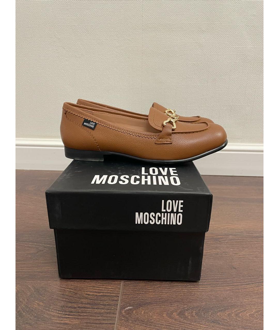 LOVE MOSCHINO Коричневые кожаные лоферы, фото 7