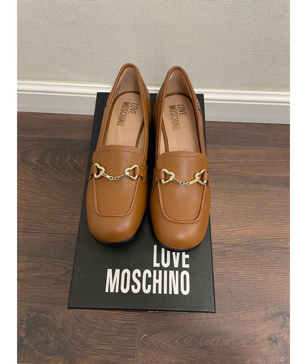 LOVE MOSCHINO Коричневые кожаные лоферы, фото 3