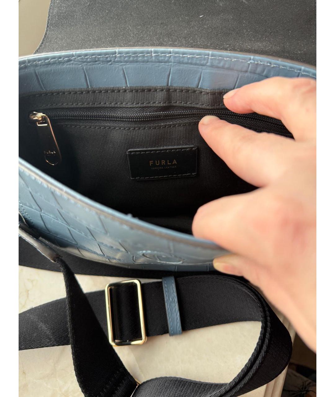 FURLA Бирюзовая кожаная сумка через плечо, фото 6