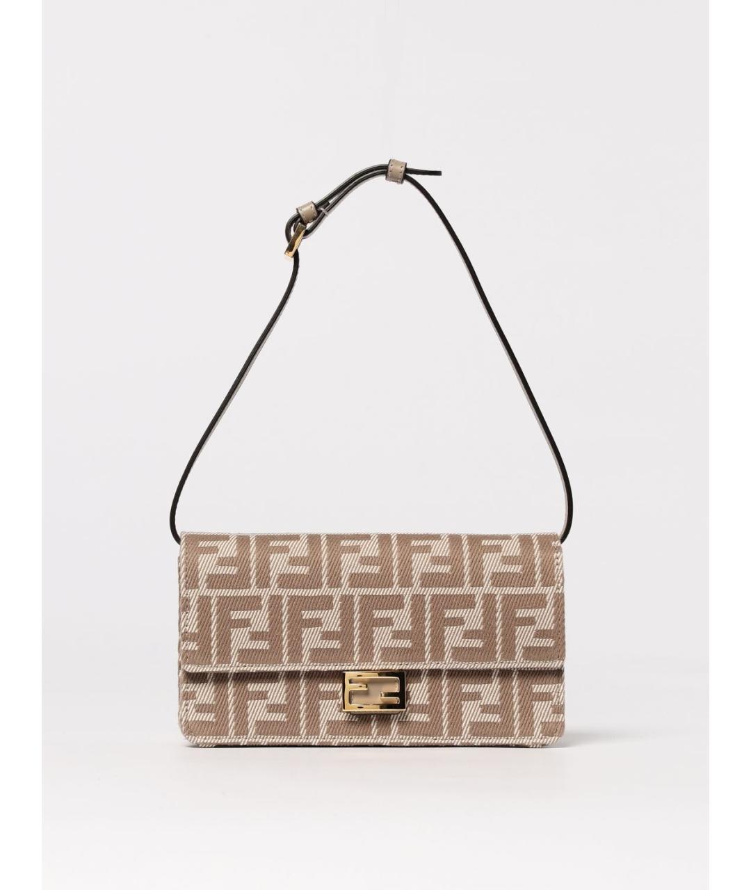 FENDI Бежевая тканевая сумка через плечо, фото 6