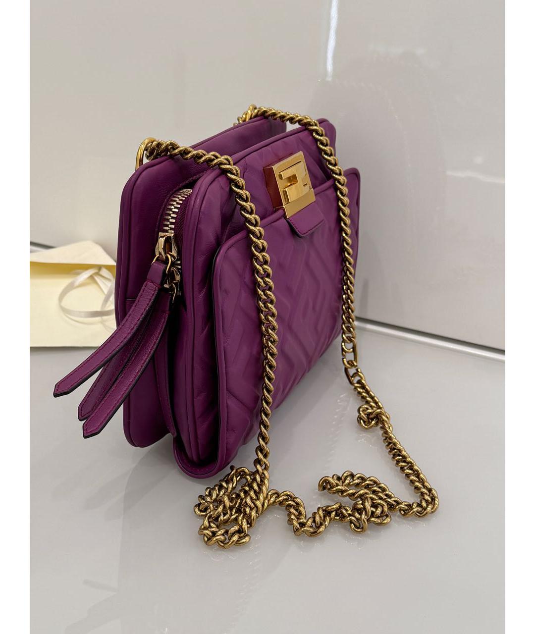 FENDI Фиолетовая кожаная сумка через плечо, фото 3