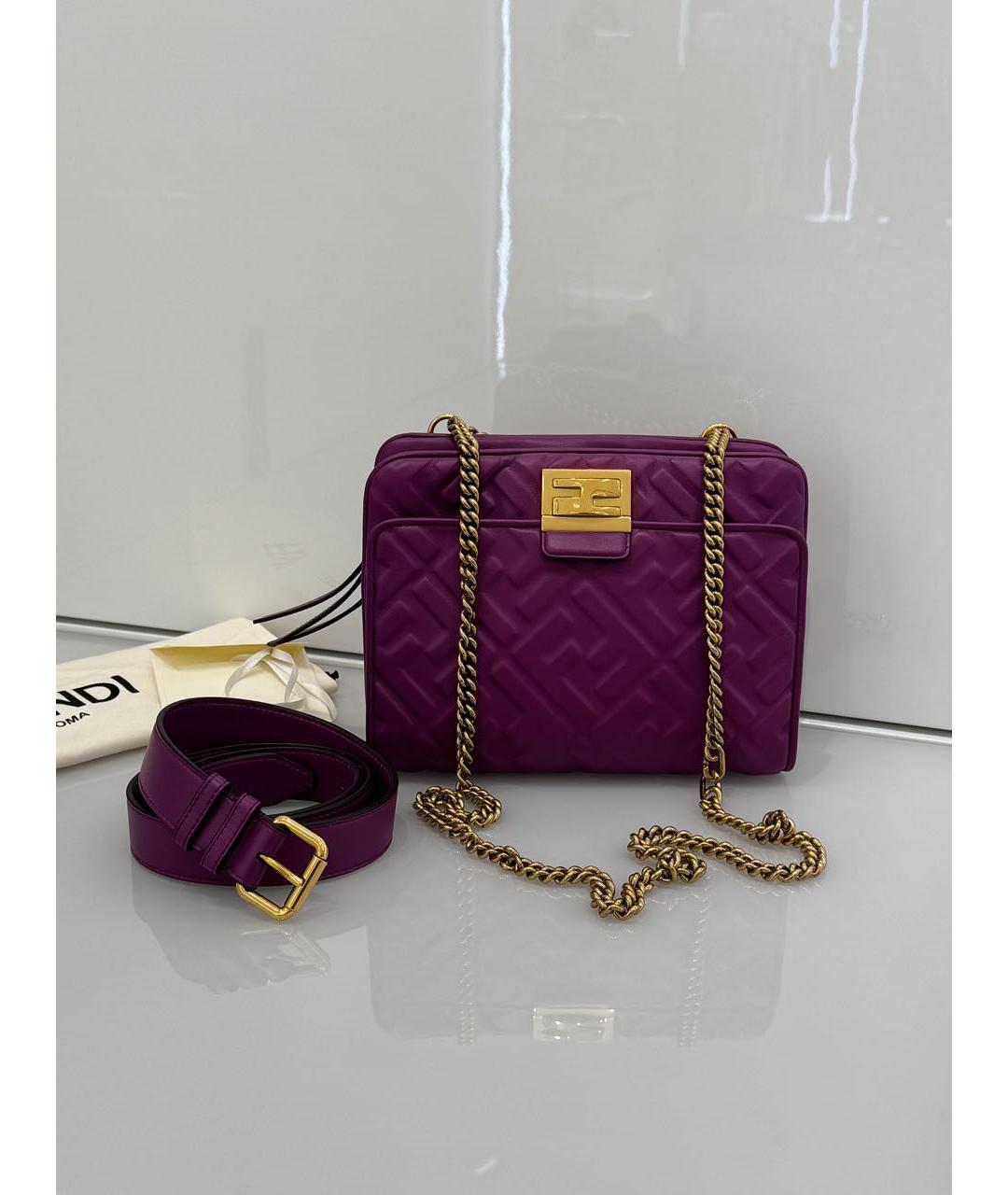 FENDI Фиолетовая кожаная сумка через плечо, фото 2