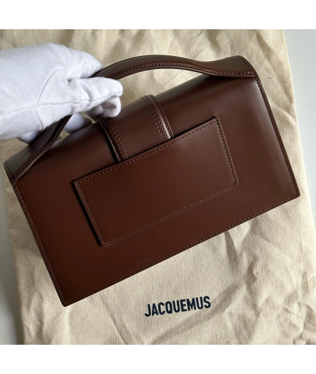 JACQUEMUS Коричневая кожаная сумка с короткими ручками, фото 3