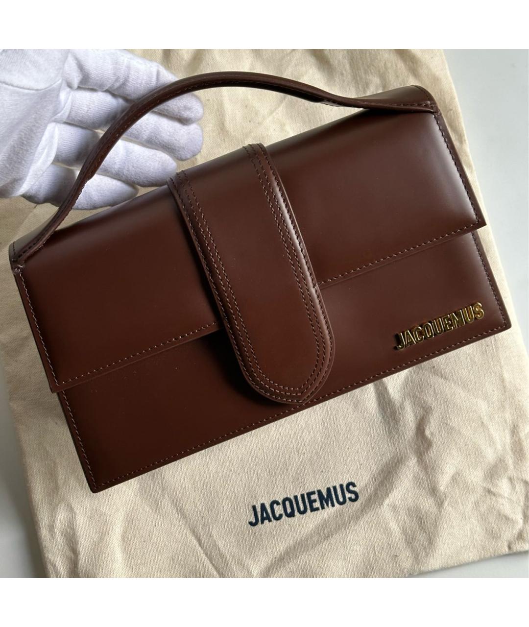 JACQUEMUS Коричневая кожаная сумка с короткими ручками, фото 2