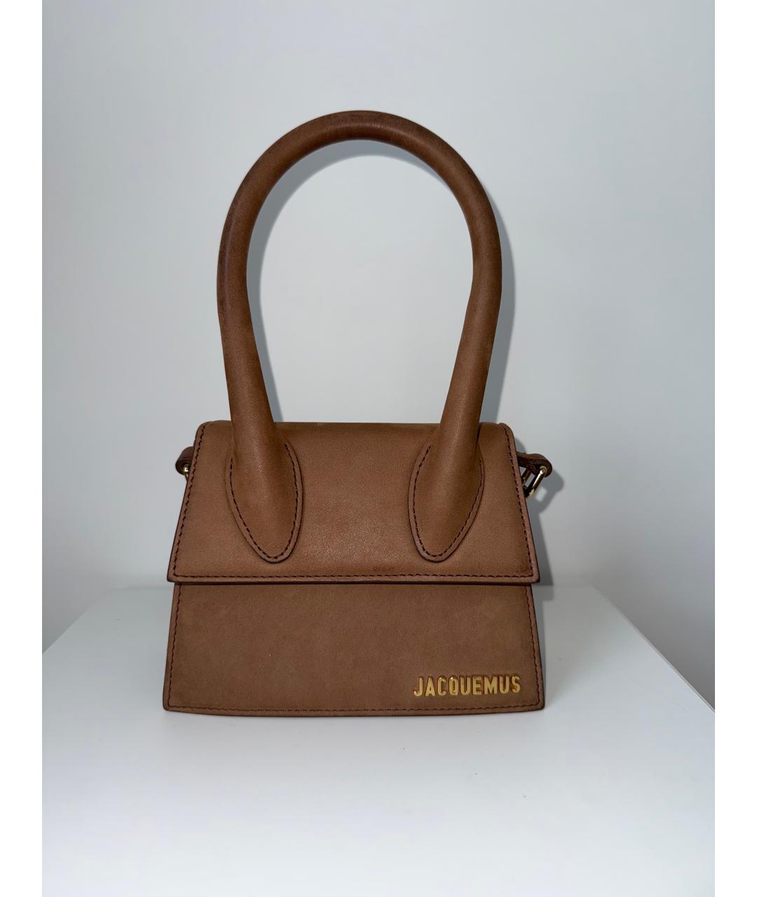 JACQUEMUS Коричневая замшевая сумка с короткими ручками, фото 7