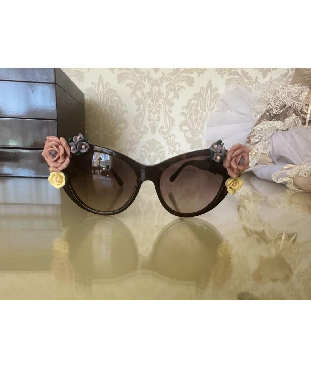 DOLCE&GABBANA Коричневые пластиковые солнцезащитные очки, фото 5