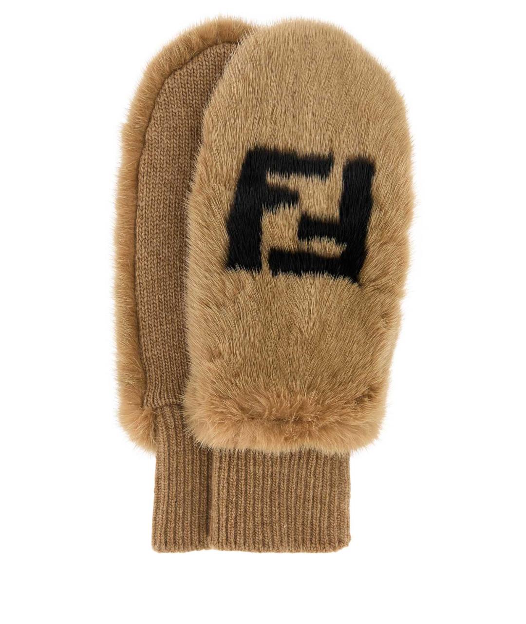 FENDI Бежевые кашемировые перчатки, фото 1
