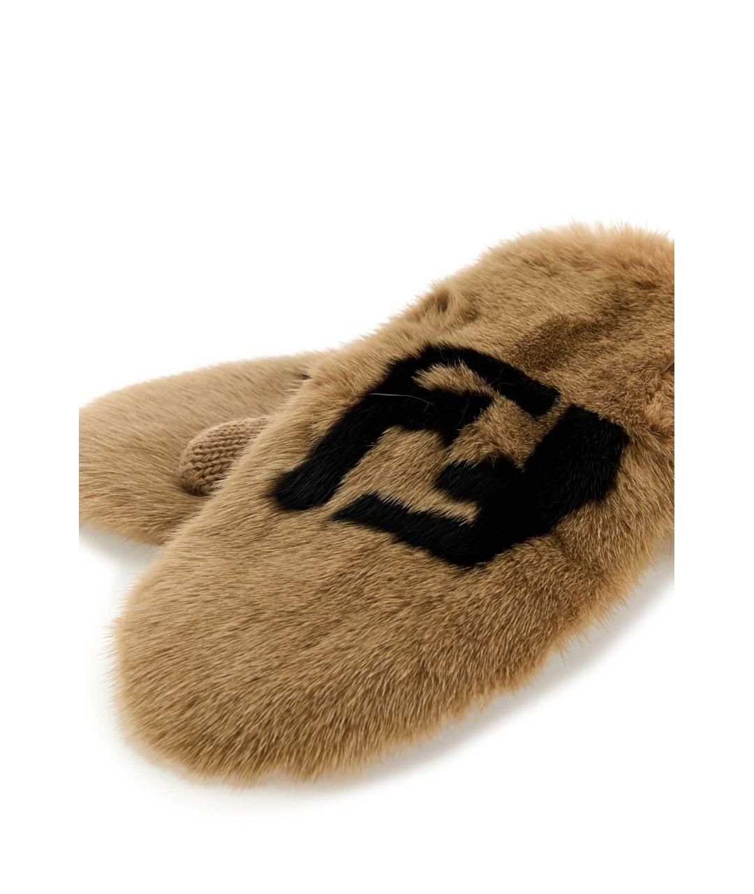 FENDI Бежевые кашемировые перчатки, фото 2
