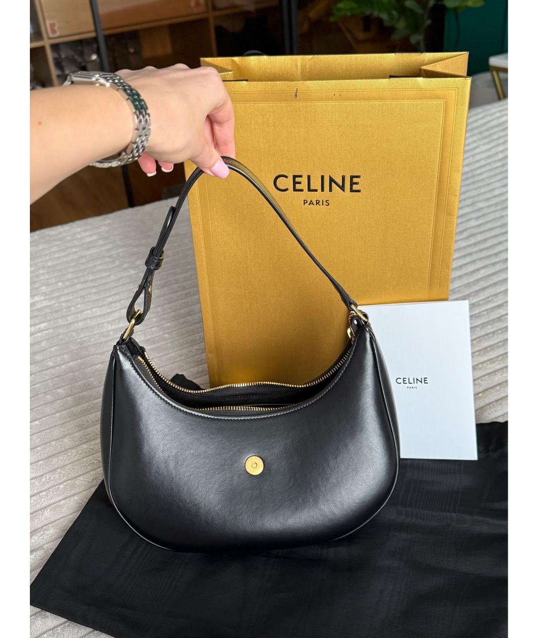 CELINE Черная кожаная сумка через плечо, фото 5