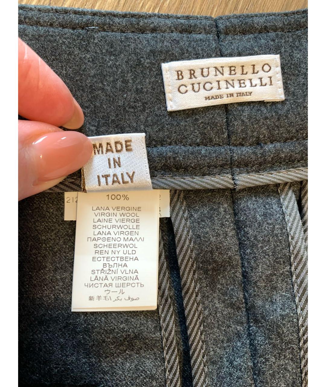 BRUNELLO CUCINELLI Серые шерстяные брюки широкие, фото 5