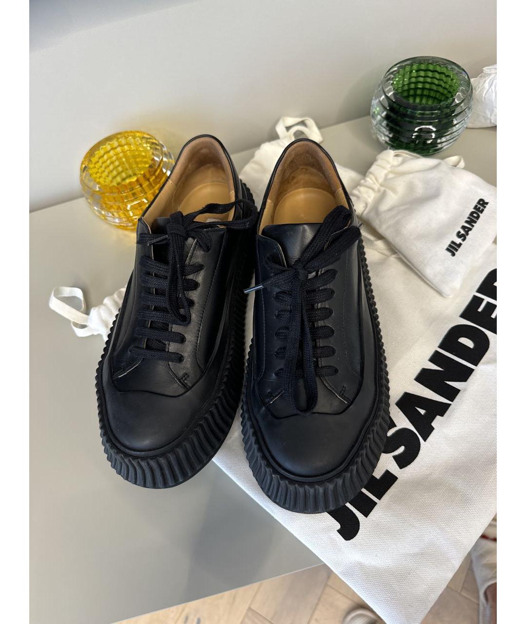 JIL SANDER Черные кожаные кеды, фото 2