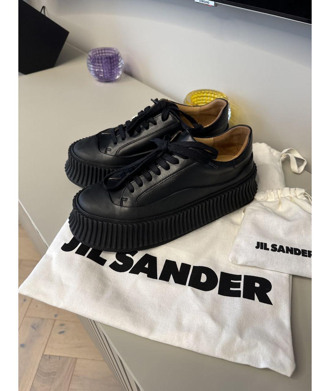 JIL SANDER Черные кожаные кеды, фото 8