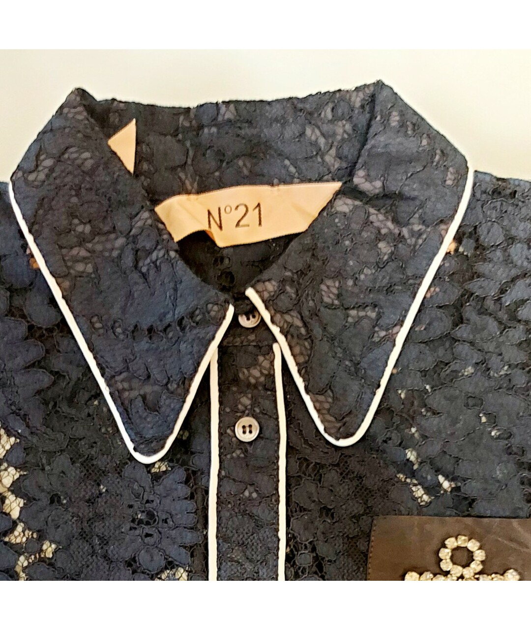 NO. 21 Темно-синяя кружевная рубашка, фото 3