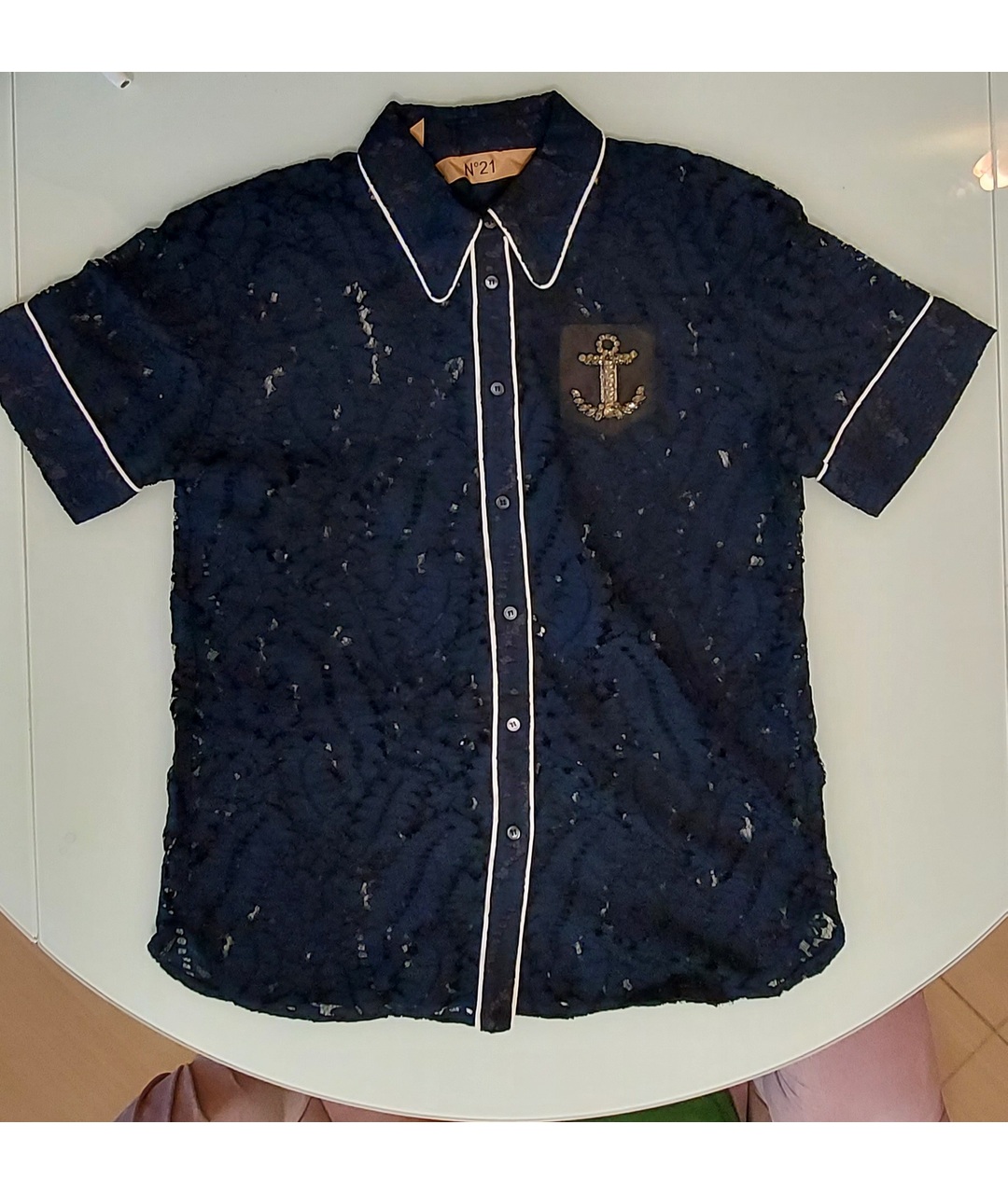 NO. 21 Темно-синяя кружевная рубашка, фото 5