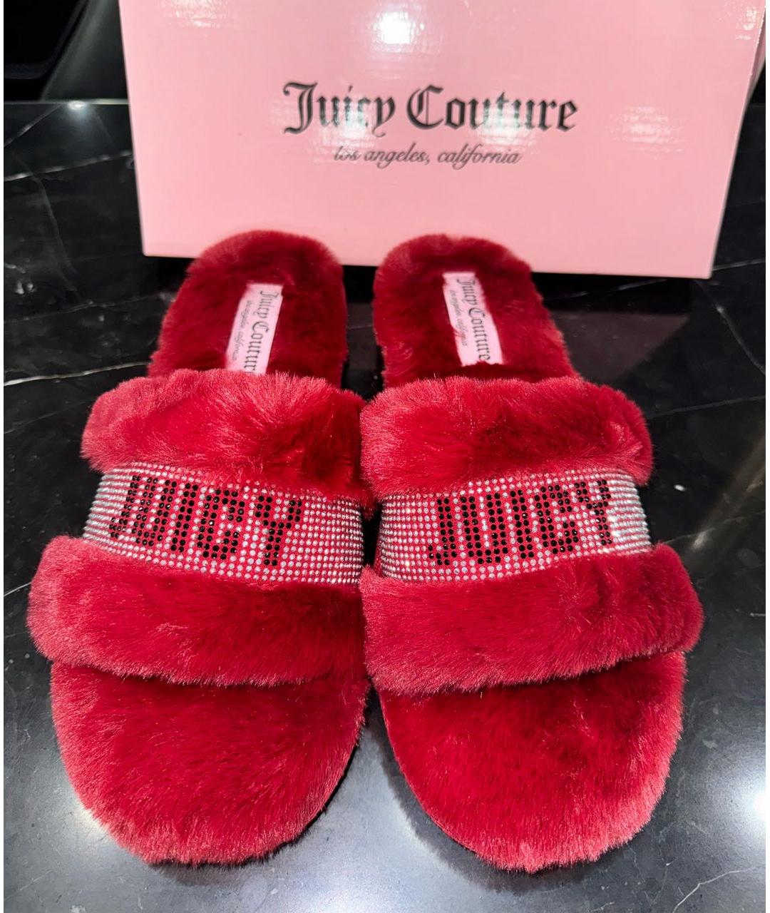 JUICY COUTURE Бордовые бархатные шлепанцы, фото 6