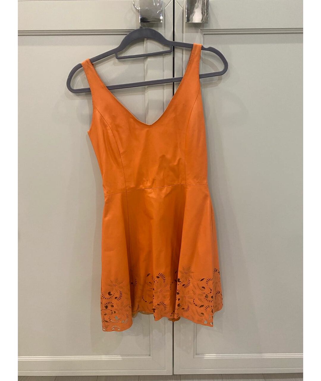 DROME Оранжевое кожаное коктейльное платье, фото 5