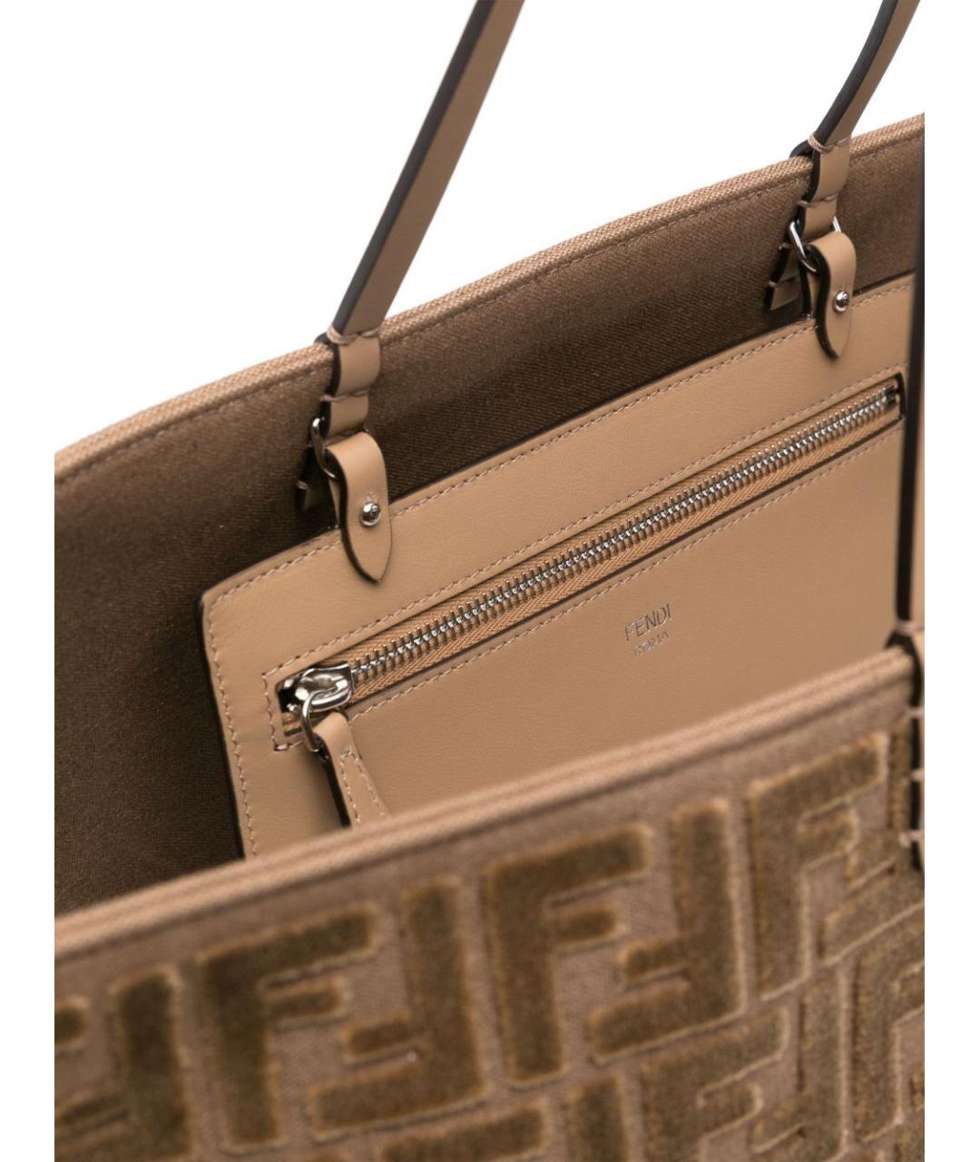 FENDI Бежевая тканевая сумка тоут, фото 3
