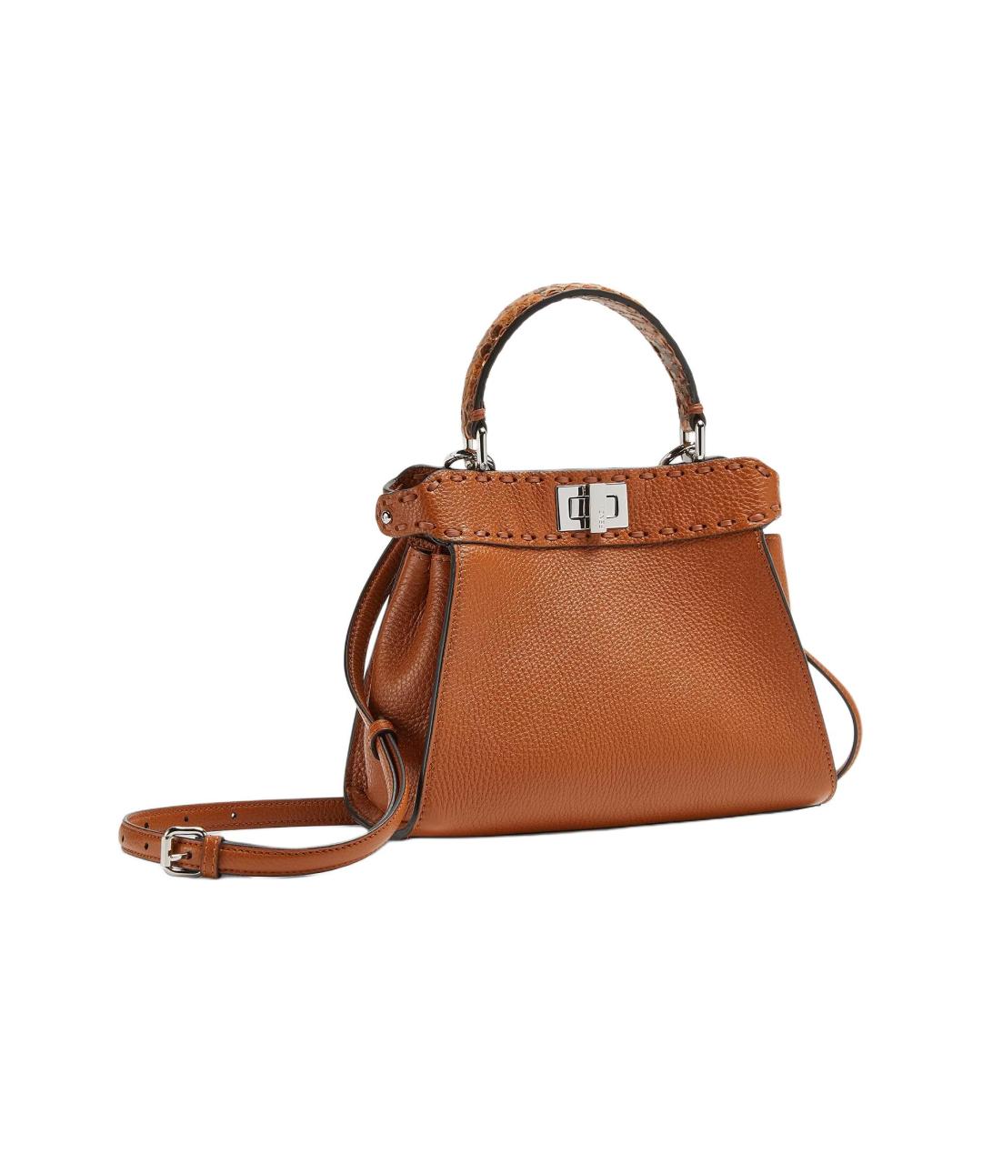 FENDI Коричневая кожаная сумка через плечо, фото 3