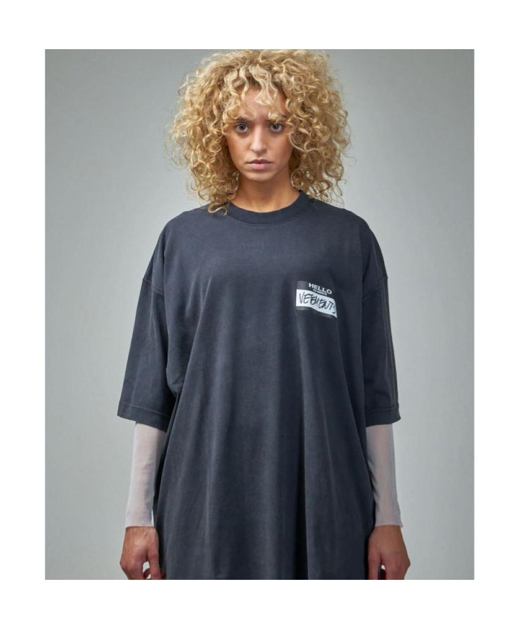 VETEMENTS Антрацитовая хлопковая футболка, фото 5