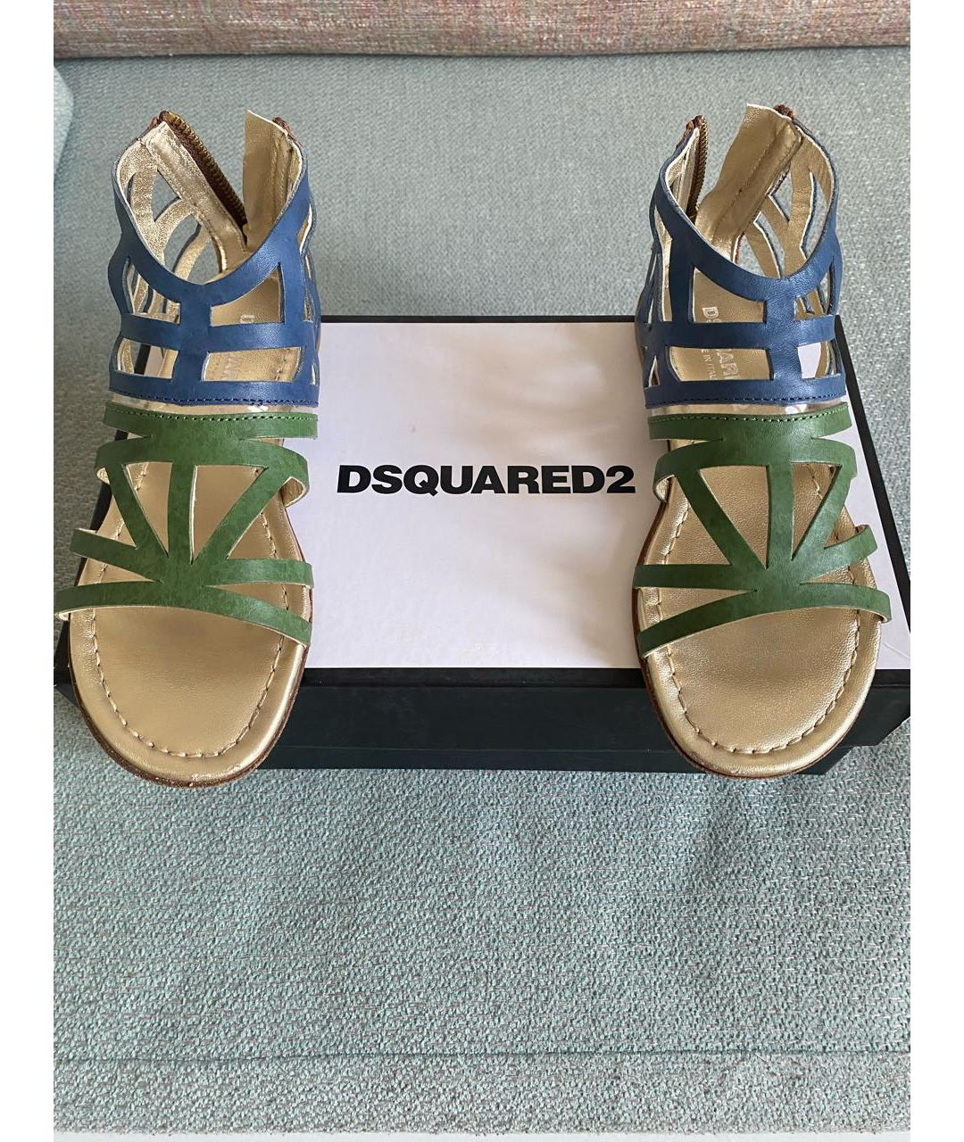 DSQUARED2 KIDS Зеленые кожаные сандалии и шлепанцы, фото 3