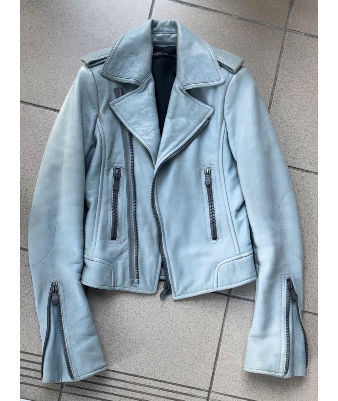 BALENCIAGA Голубая кожаная куртка, фото 8